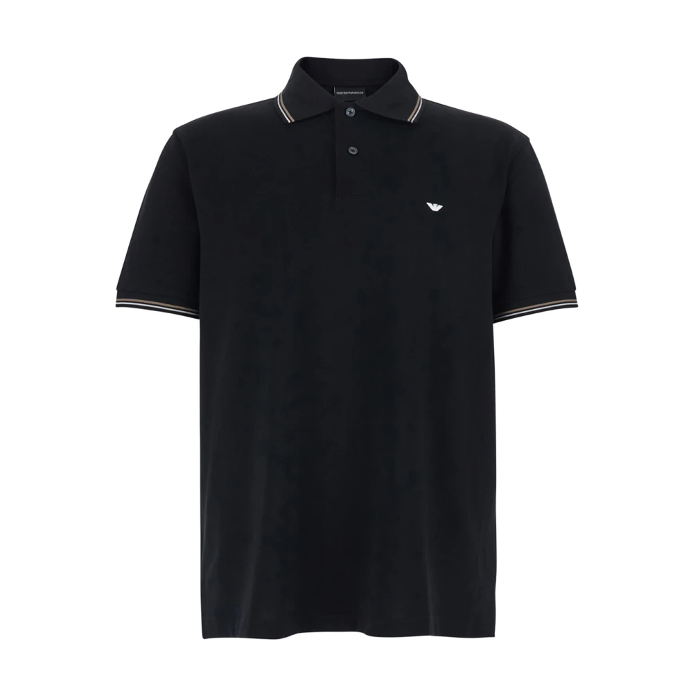 Emporio Armani Men's Black Polo Shirts, 2XL, Manica Corta Logo A Petto Righe Sul Collo