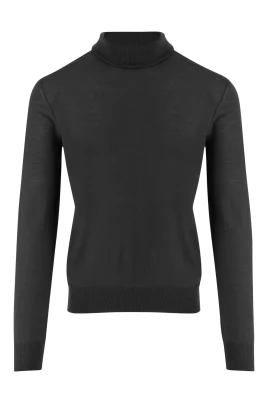 Svart Ull Turtleneck Sweater Italien