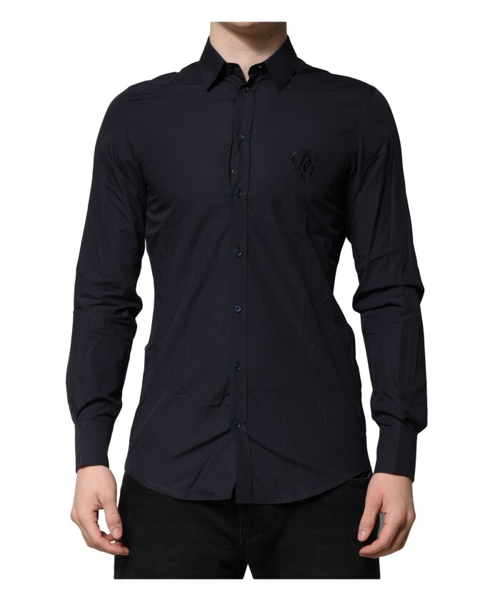 chemise-en-coton-bleu-fonce