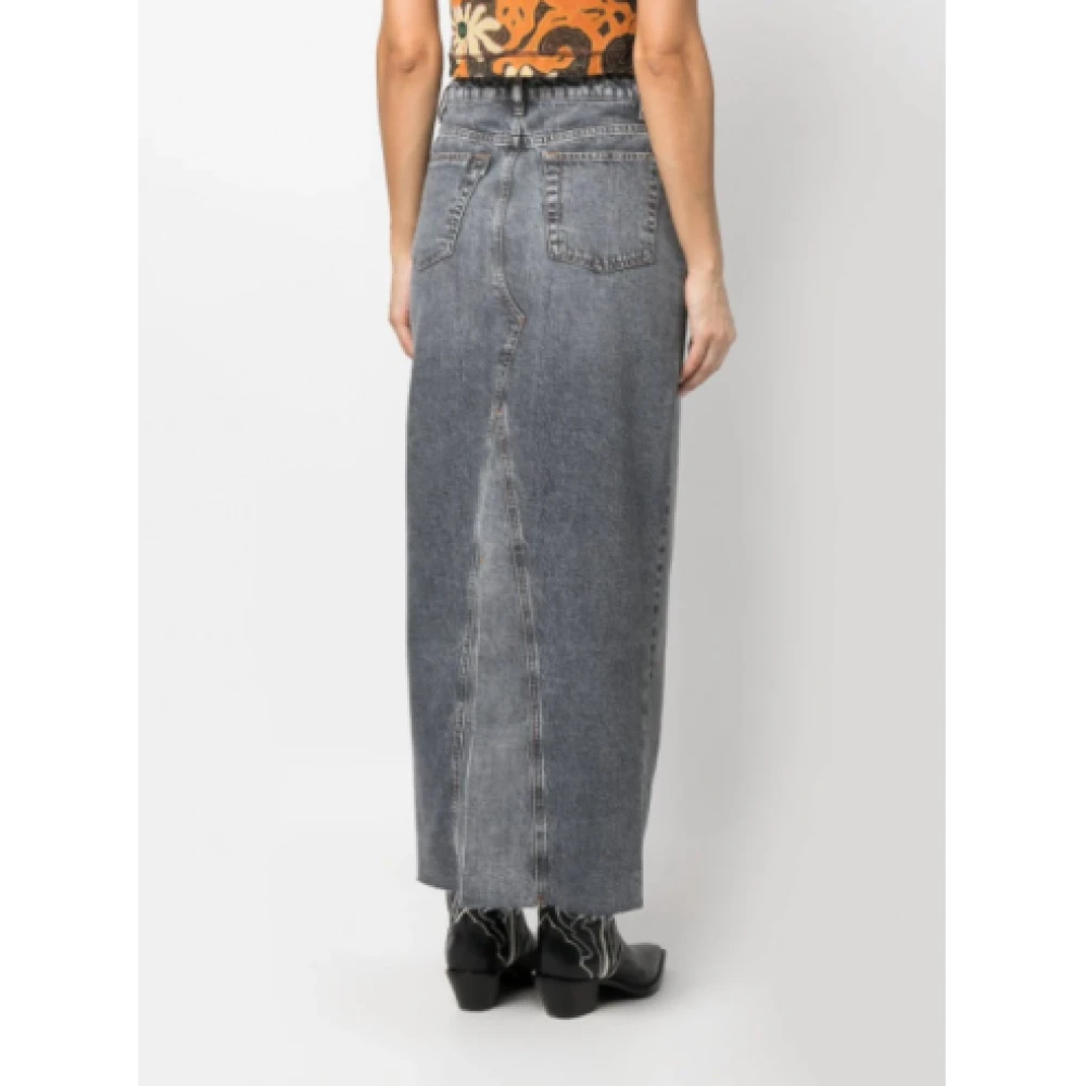 3X1 Grijze Denim Rok Hoge Taille Enkellengte Klassieke Zakken Gray Dames