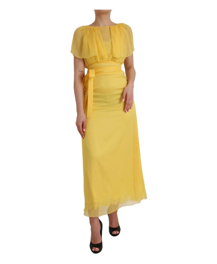 robe-maxi-jaune-en-soie-ceinturee