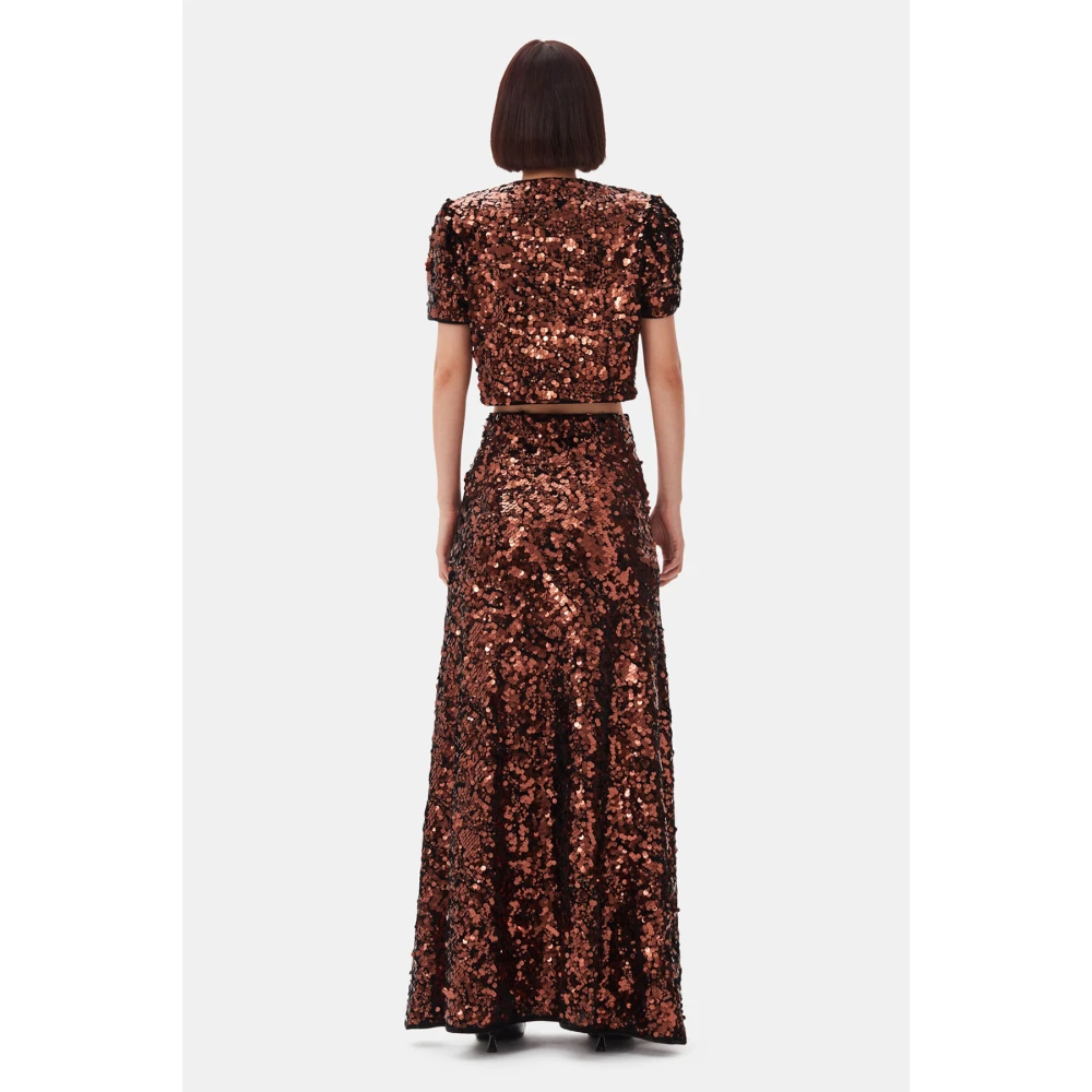 Ganni Bruin Fluweel Lint Korte Mouw Shirt Brown Dames