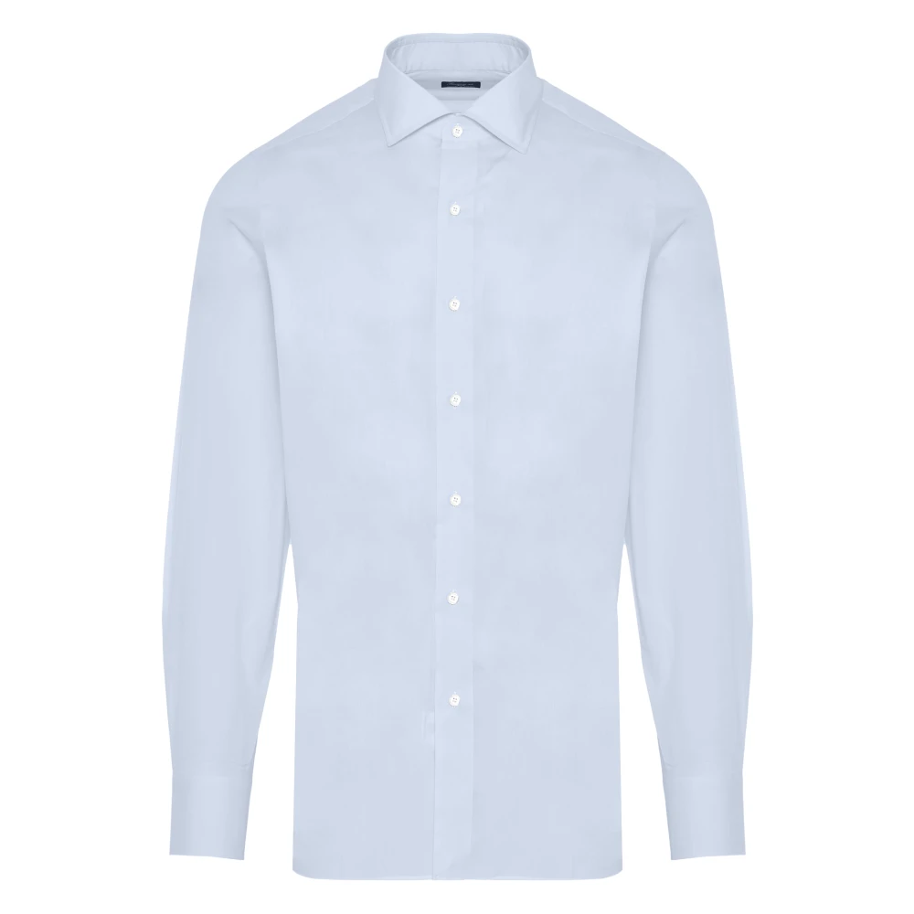 Finamore Italiaans katoenen overhemd 100% katoen Blue Heren