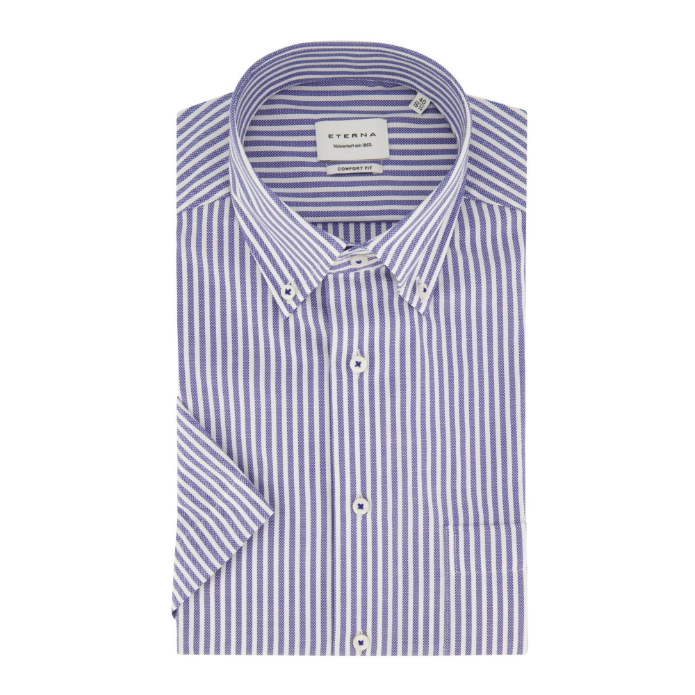 Eterna Casual korte mouw blauw gestreept overhemd Blue Heren