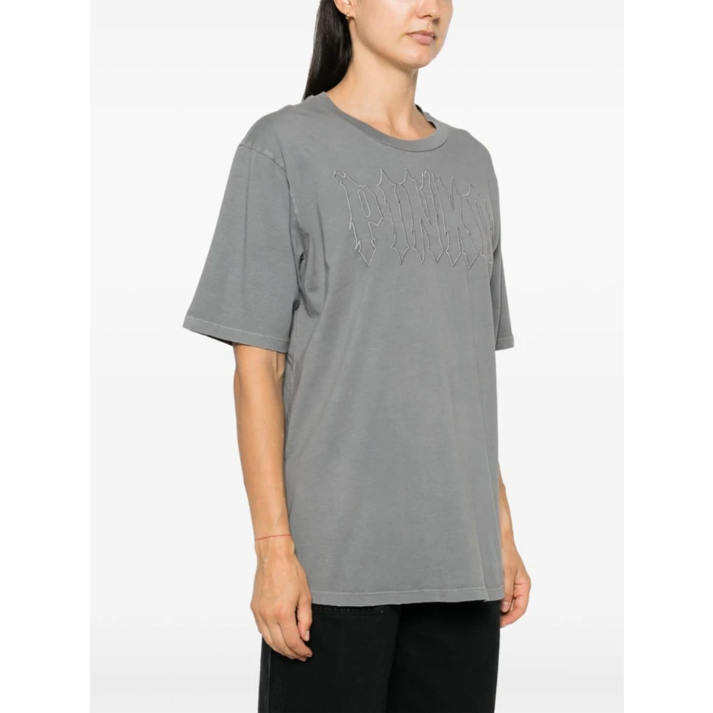 pinko Grijze Jersey Geborduurd Logo T-shirt Gray Dames