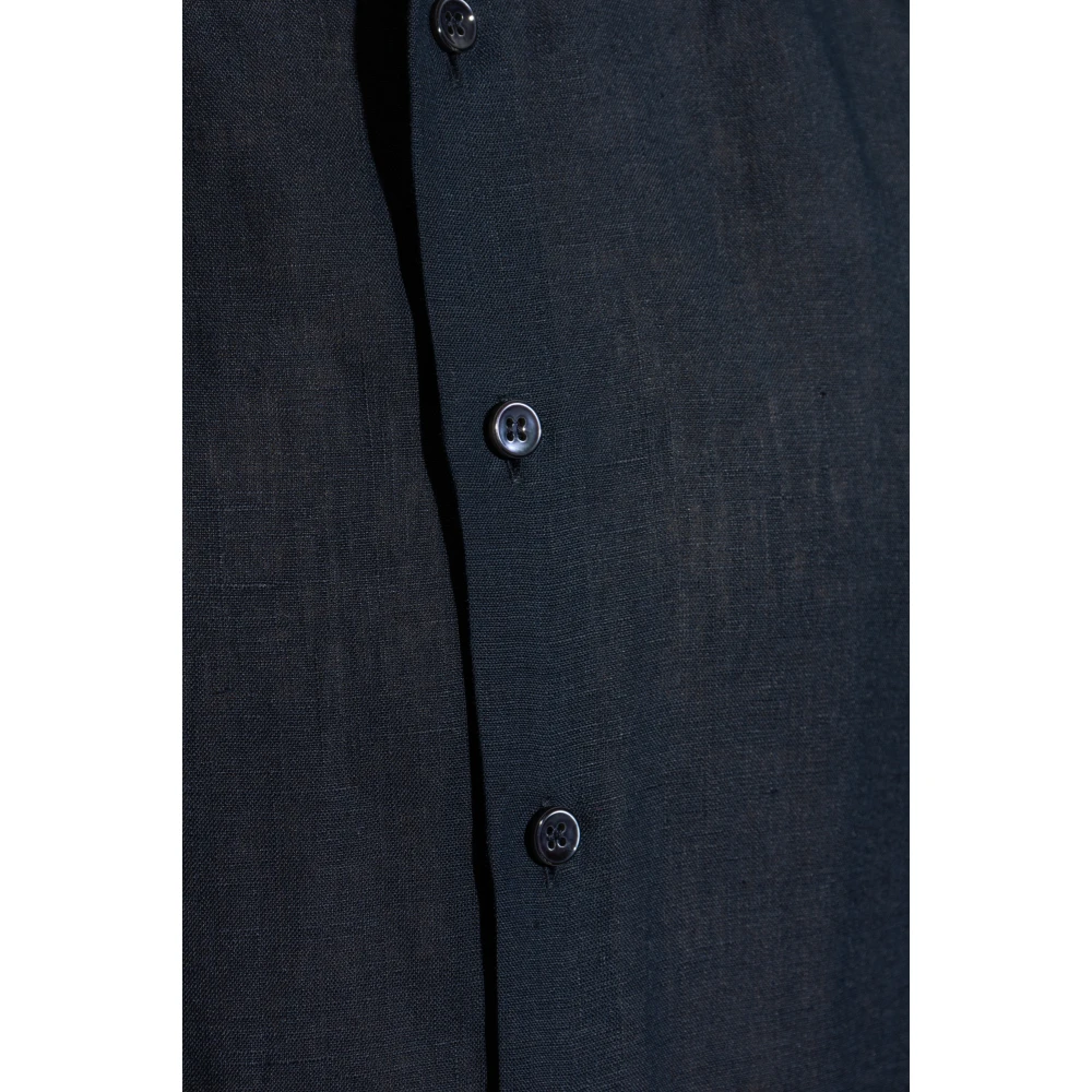 Giorgio Armani Linnen shirt met korte mouwen Blue Heren
