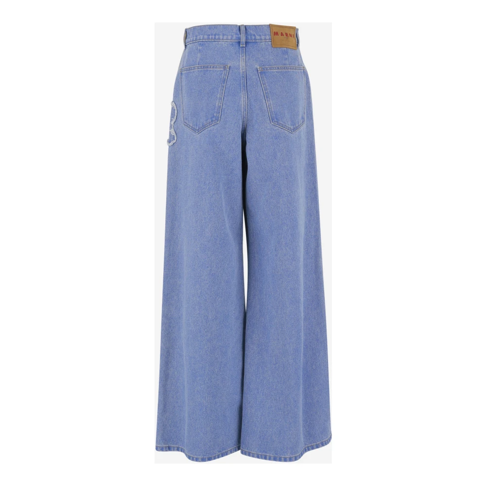 Marni Bloemen Applicaties Wijde Pijp Denim Jeans Blue Dames