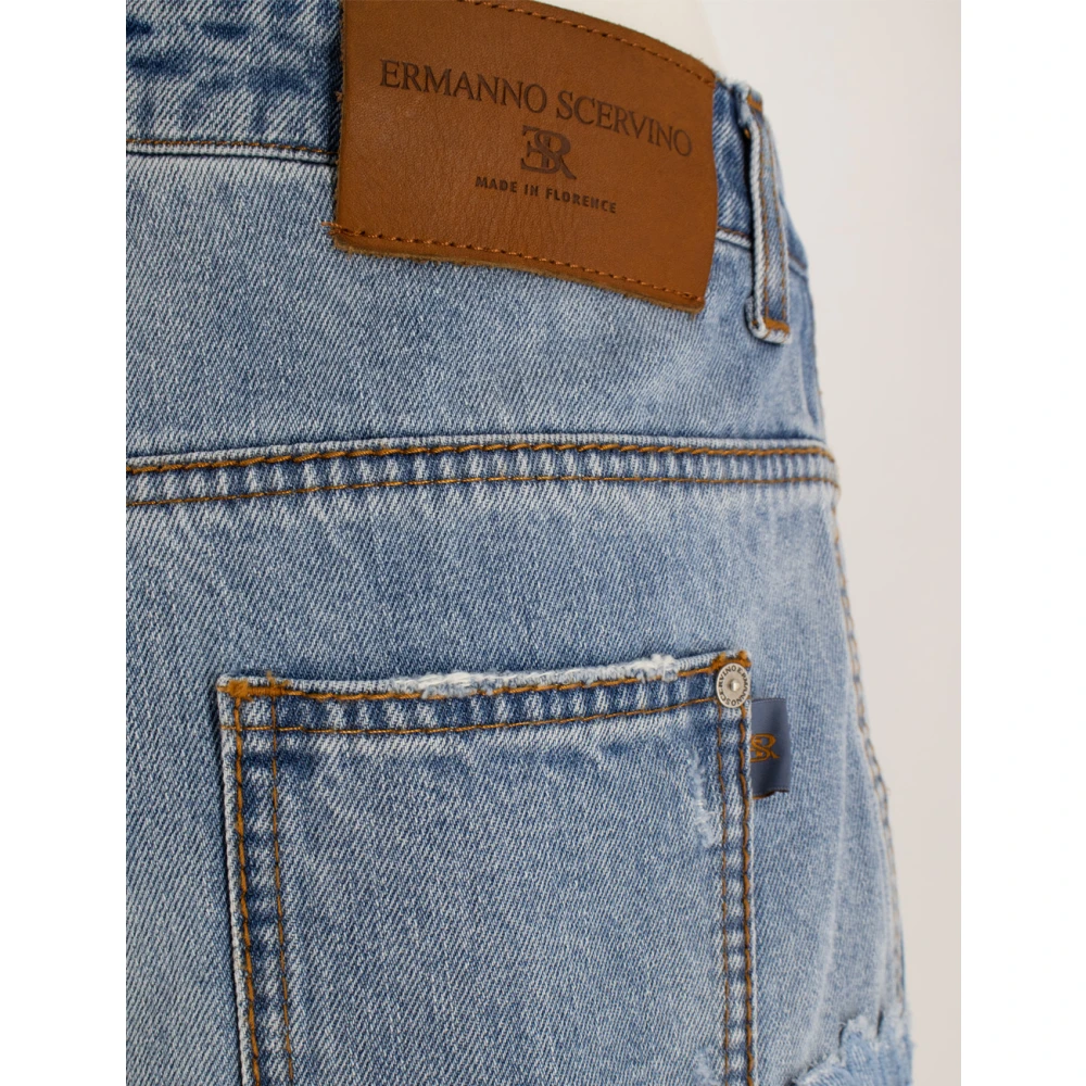 Ermanno Scervino Denim Bloemen Applicatie High Waist Shorts Blue Dames
