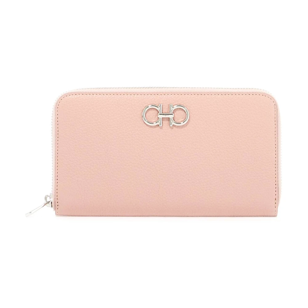 Salvatore Ferragamo Gancini Leren Continental Portemonnee Pink Dames