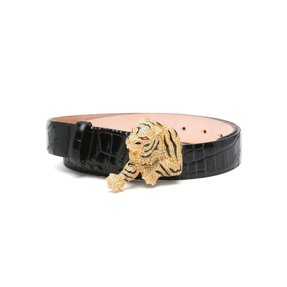 Roberto Cavalli Riem met krokodillenleer effect en gesp Black Dames