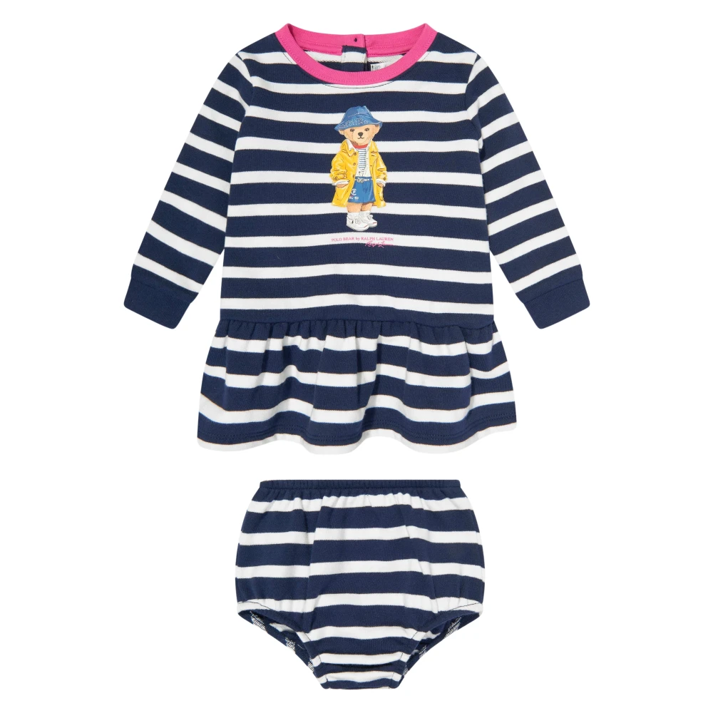 Ralph Lauren Girls Blue Baby Striped Polo Bear Dress In Navy Medium