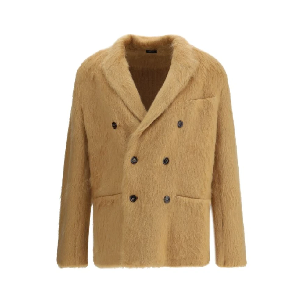 Tom Ford Men's Beige Double-Breasted Cashmere Mohair Jacket