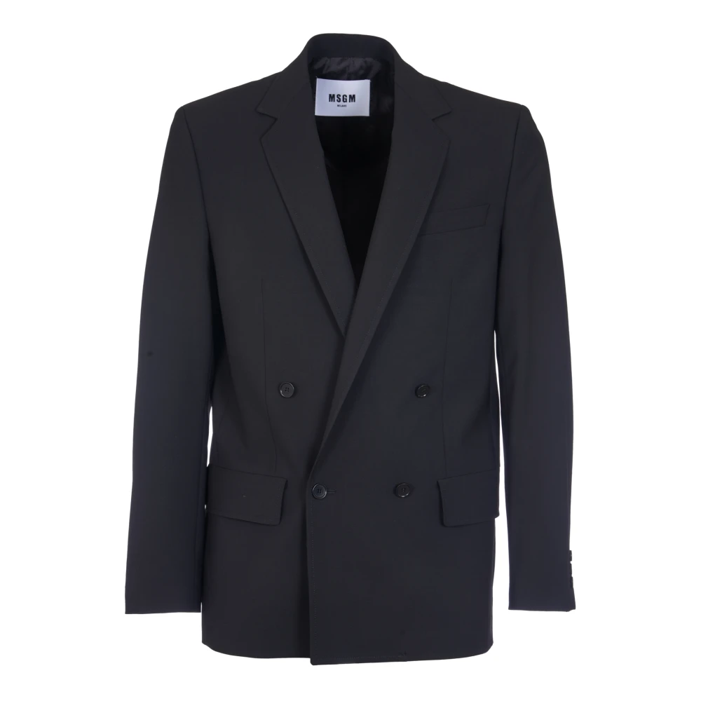 Msgm Zwarte dubbelrijige blazerjas Black Heren