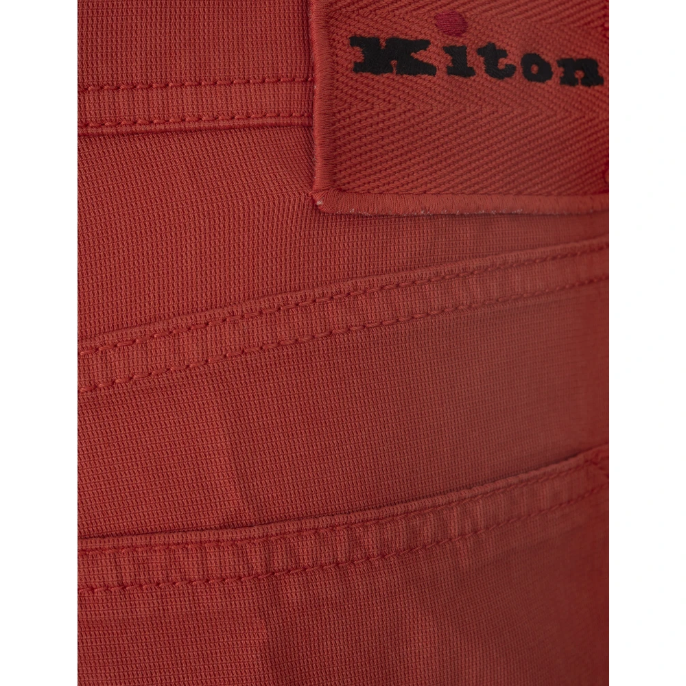 Kiton Rode Straight-Leg Katoenen Broek Red Heren
