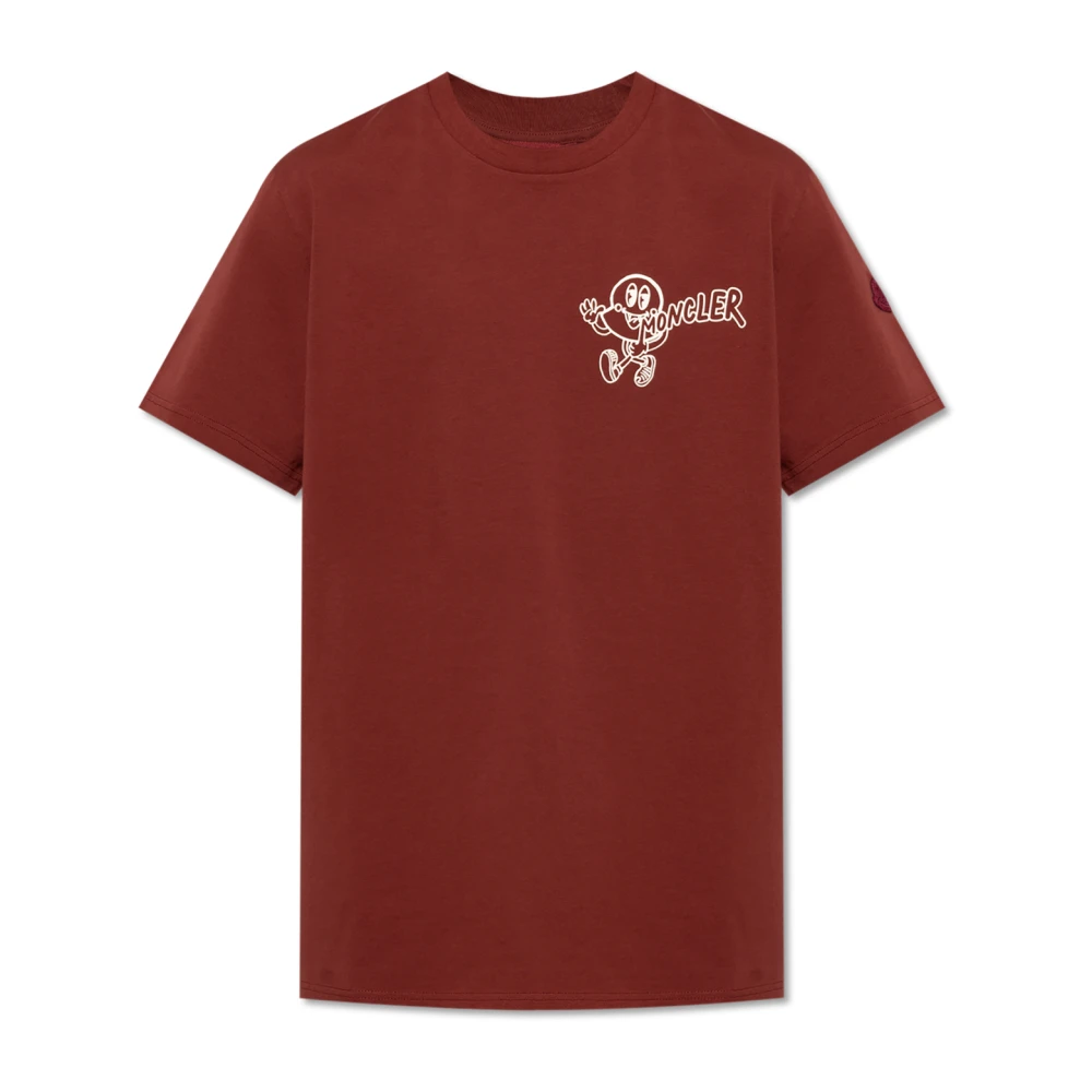Moncler T-shirt met bedrukt logo Brown Heren