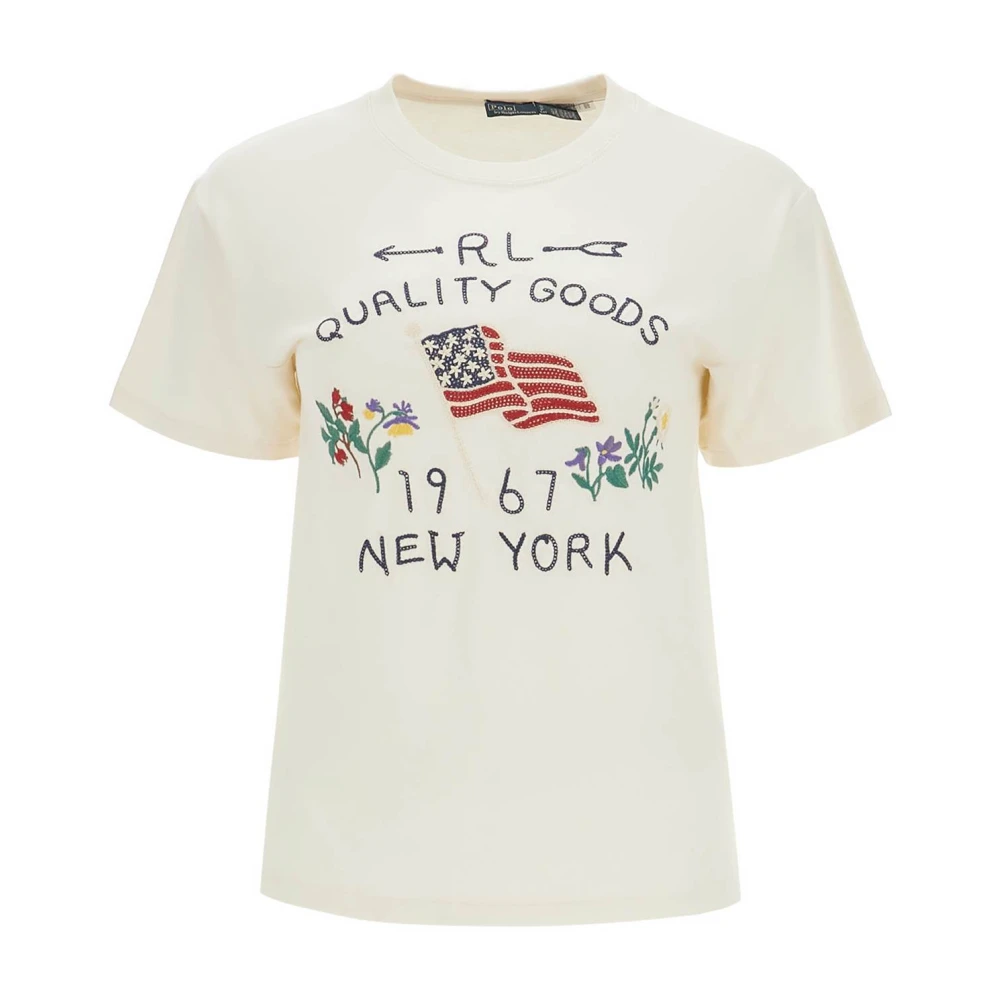 Polo Ralph Lauren Geborduurd Katoenen T-shirt White Dames