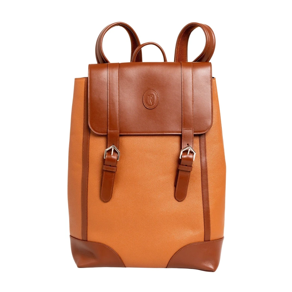Trussardi Leren rugzak met magnetische knoopsluiting Brown Heren