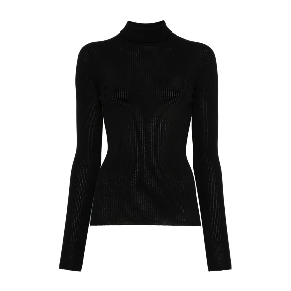 SPORTMAX Zwarte Geribbelde Trui Flavia Lange Mouw Black Dames