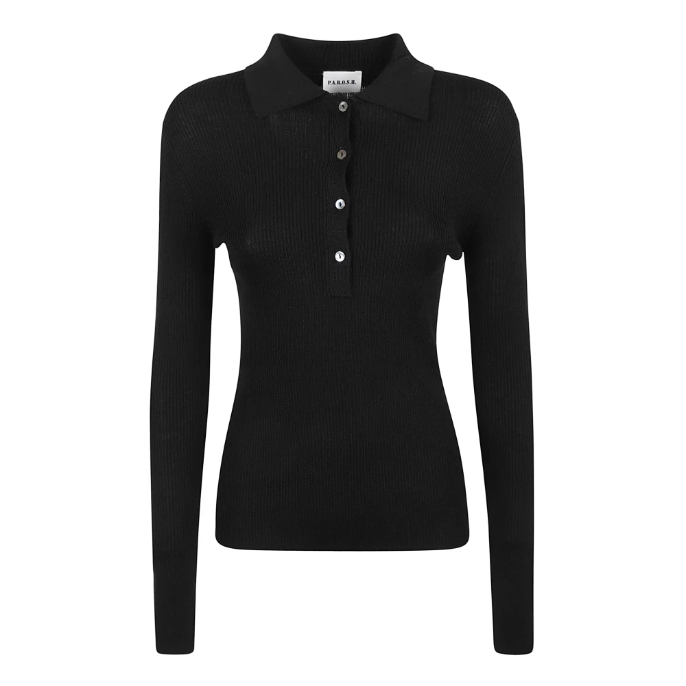 P.a.r.o.s.h. Zwarte wollen slim-fit polosweatshirt Black Dames