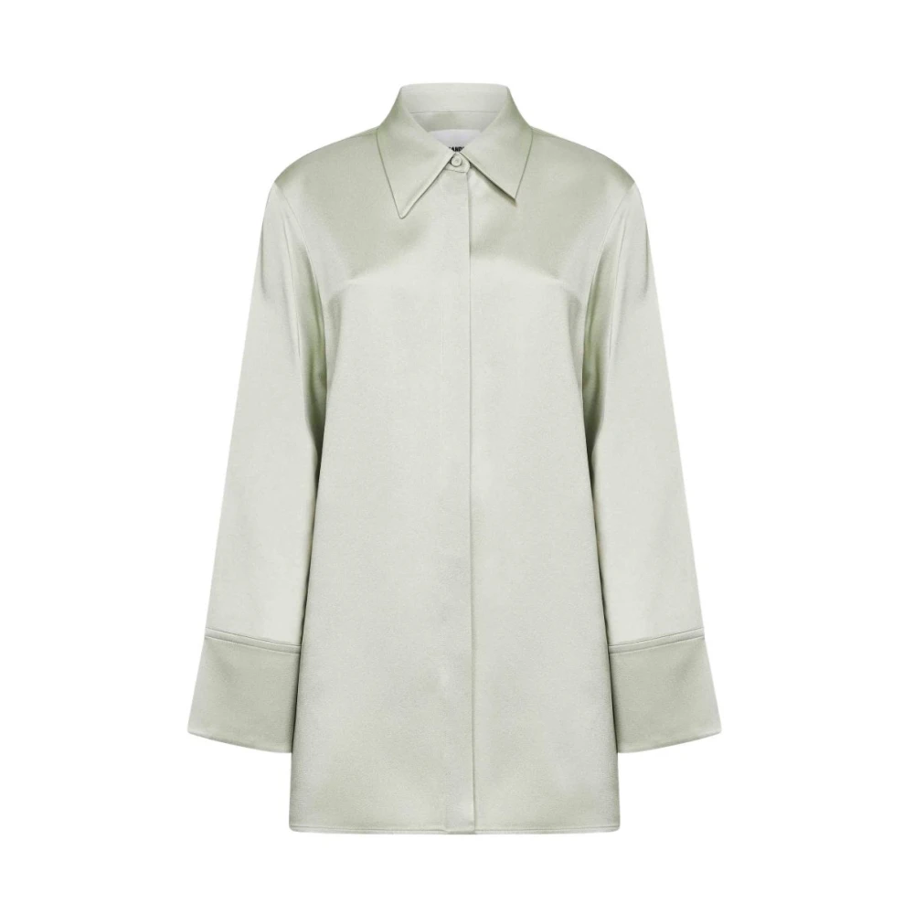 Jil Sander Green Concealed-Button Point-Collar Shirt - Female - Shirts - S - Blouses & Shirts