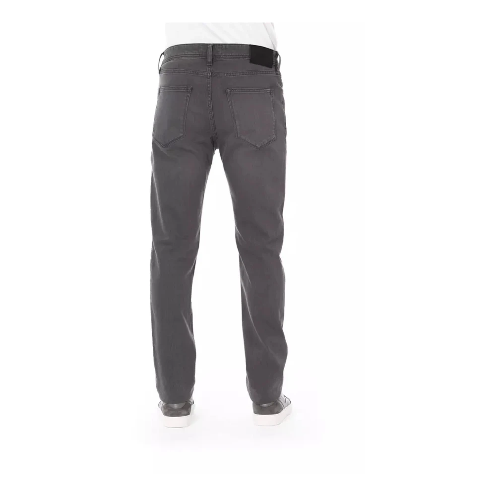 Baldinini Logo Button Katoenen Jeans met Tricolore Inzetstuk Gray Heren