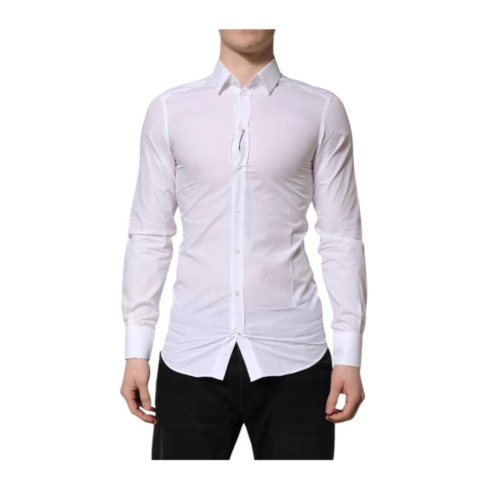 Dolce & Gabbana Men's White Formal Shirts, 4XS, Gold Long Sleeves Dress Shirt