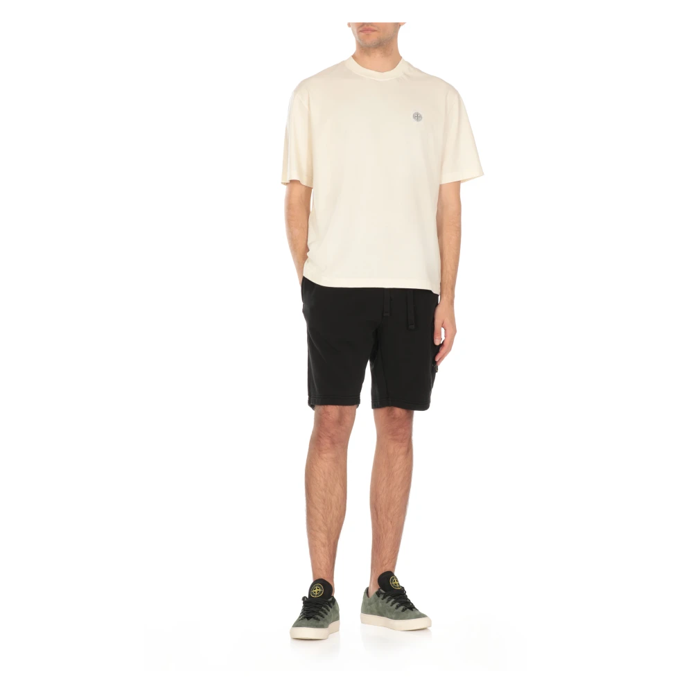 Stone Island Ivoor Katoenen T-shirt met Logopatch Beige Heren