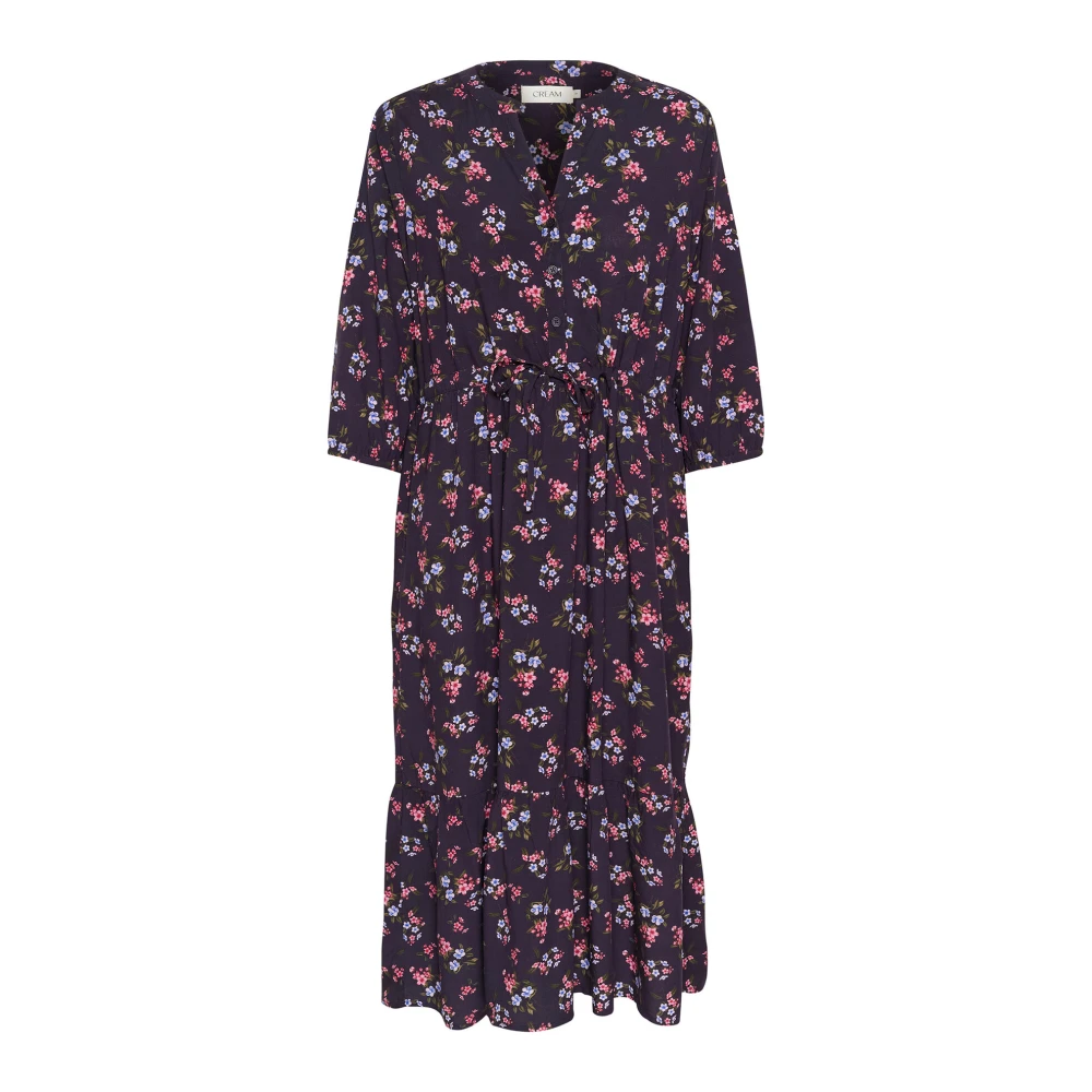 Cream Bloemenjurk met V-hals en ruches Multicolor Dames