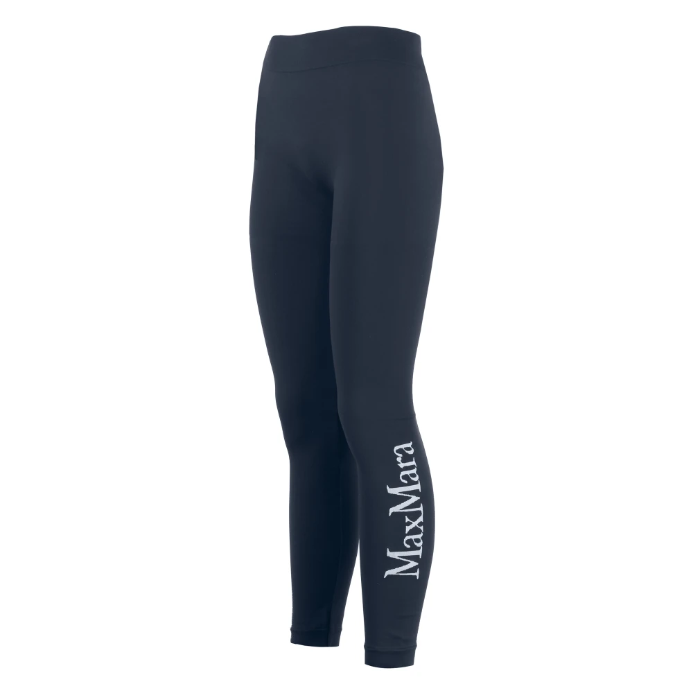 Max Mara Contrast Logo Technische Stof Leggings Blue Dames