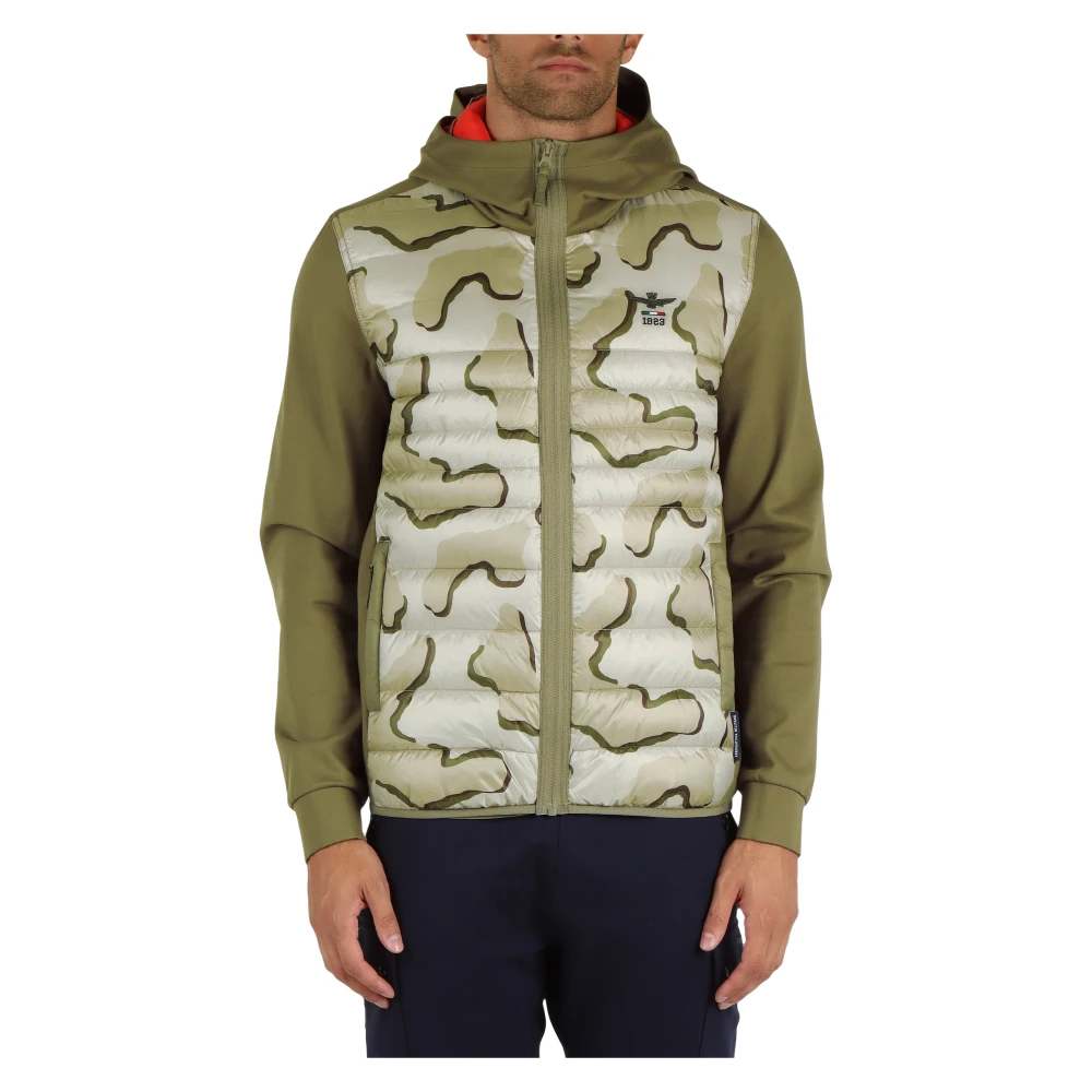Aeronautica militare Gewatteerd Jack met Capuchon en Voorpaneel Green Heren