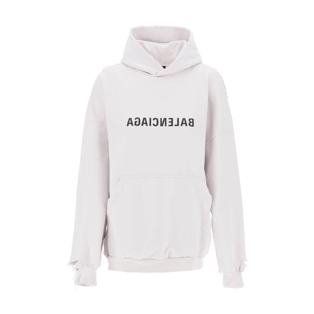 Balenciaga Logo Hoodie met Vernietigingseffect White Dames