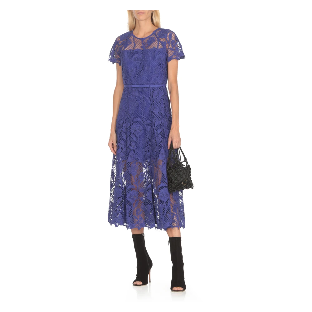 Self Portrait Blauwe Kant Jurk met Riem Blue Dames