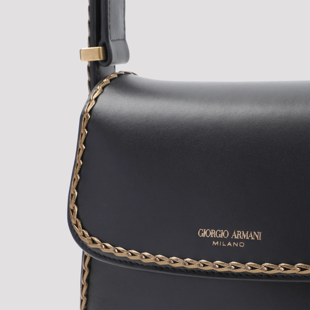 Giorgio Armani Elegante Schoudertas in Zwart en Goud Black Dames