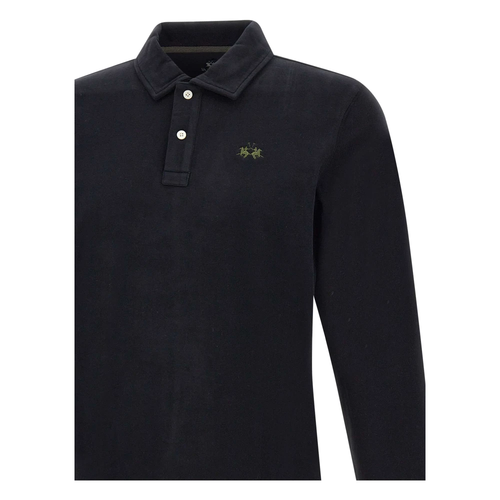 LA MARTINA Zwarte katoenen poloshirt met logo Black Heren