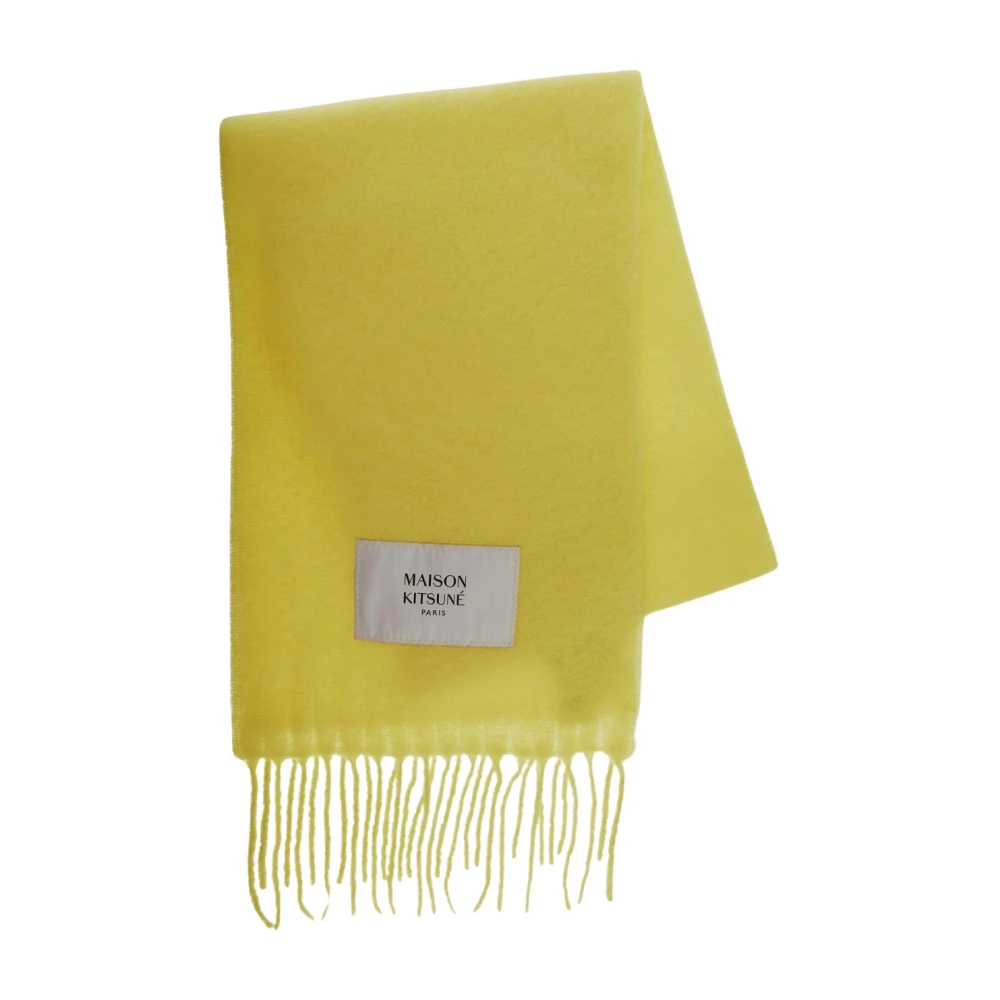 Maison Kitsuné Gele Fringed Wollen Sjaal voor Vrouwen Yellow Dames