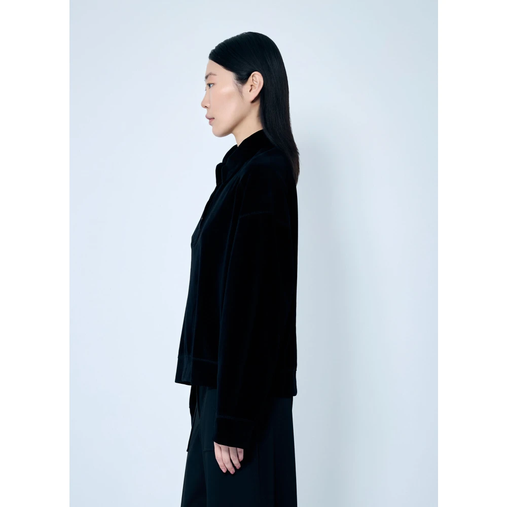 Ganni Velours Drop-Shoulder Poloshirt Black Dames