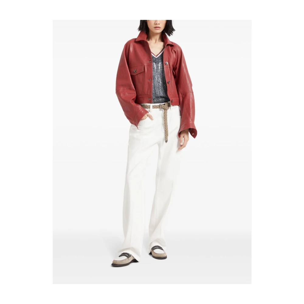 BRUNELLO CUCINELLI Grijze Trui met Gestreepte Rand Gray Dames