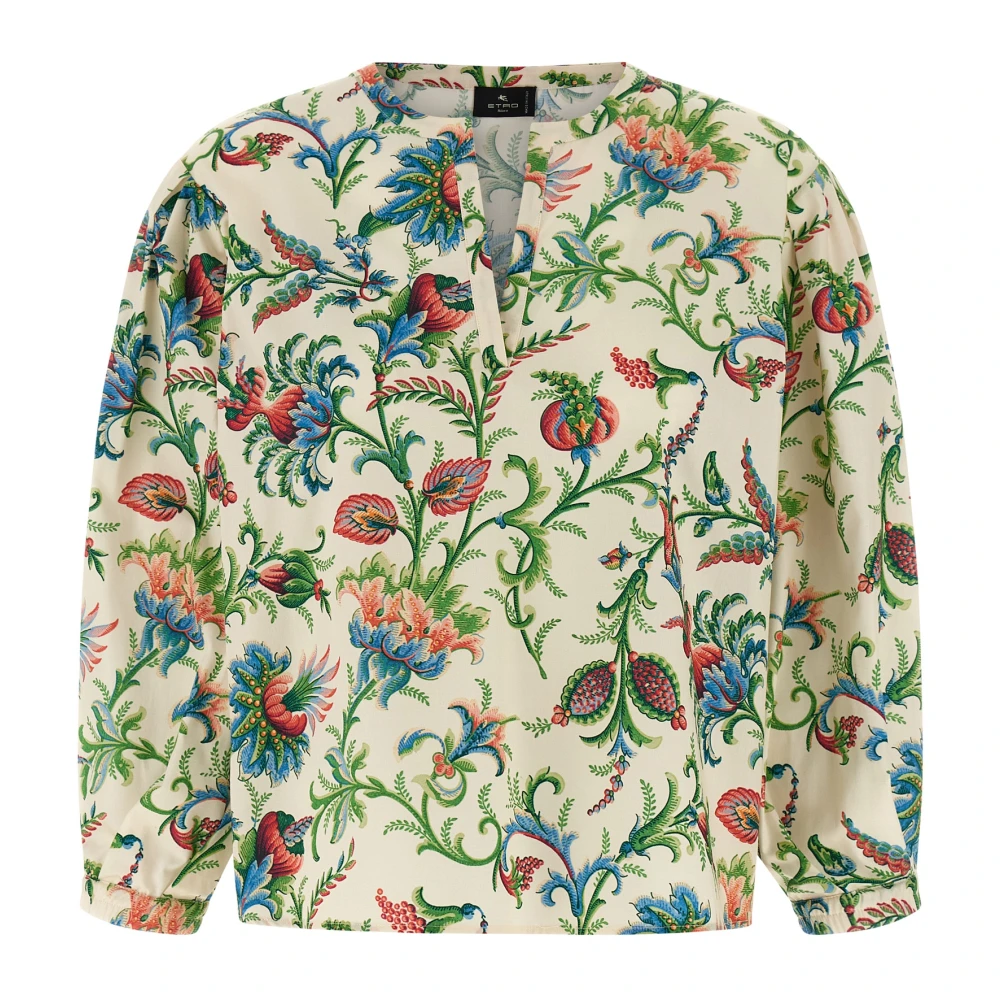 Etro Women's Multicolor Blouses, M, Cotton Blouse With Floral Motif