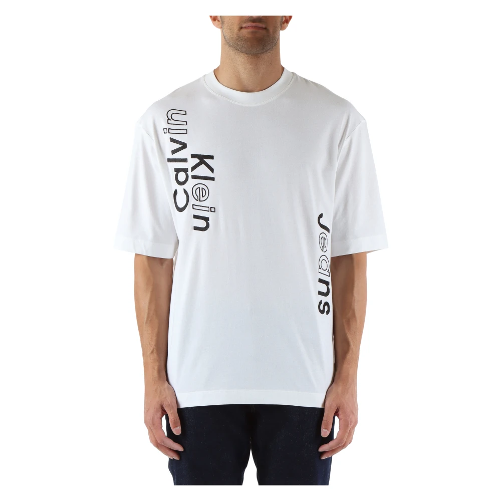 Calvin Klein Jeans Katoenen T-shirt met Front Logo Borduurwerk White Heren