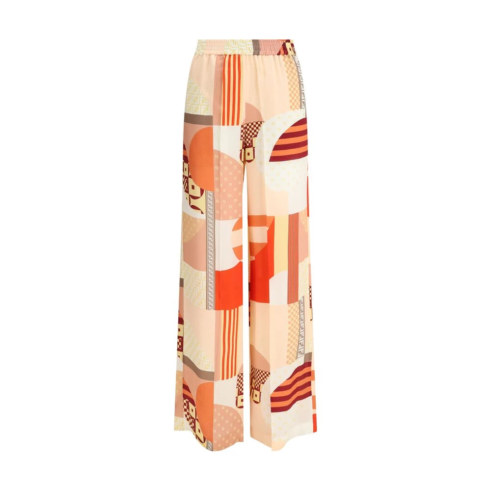 Fendi Women's Multicolor Patchwork Print Silk Crepe Trousers Medium