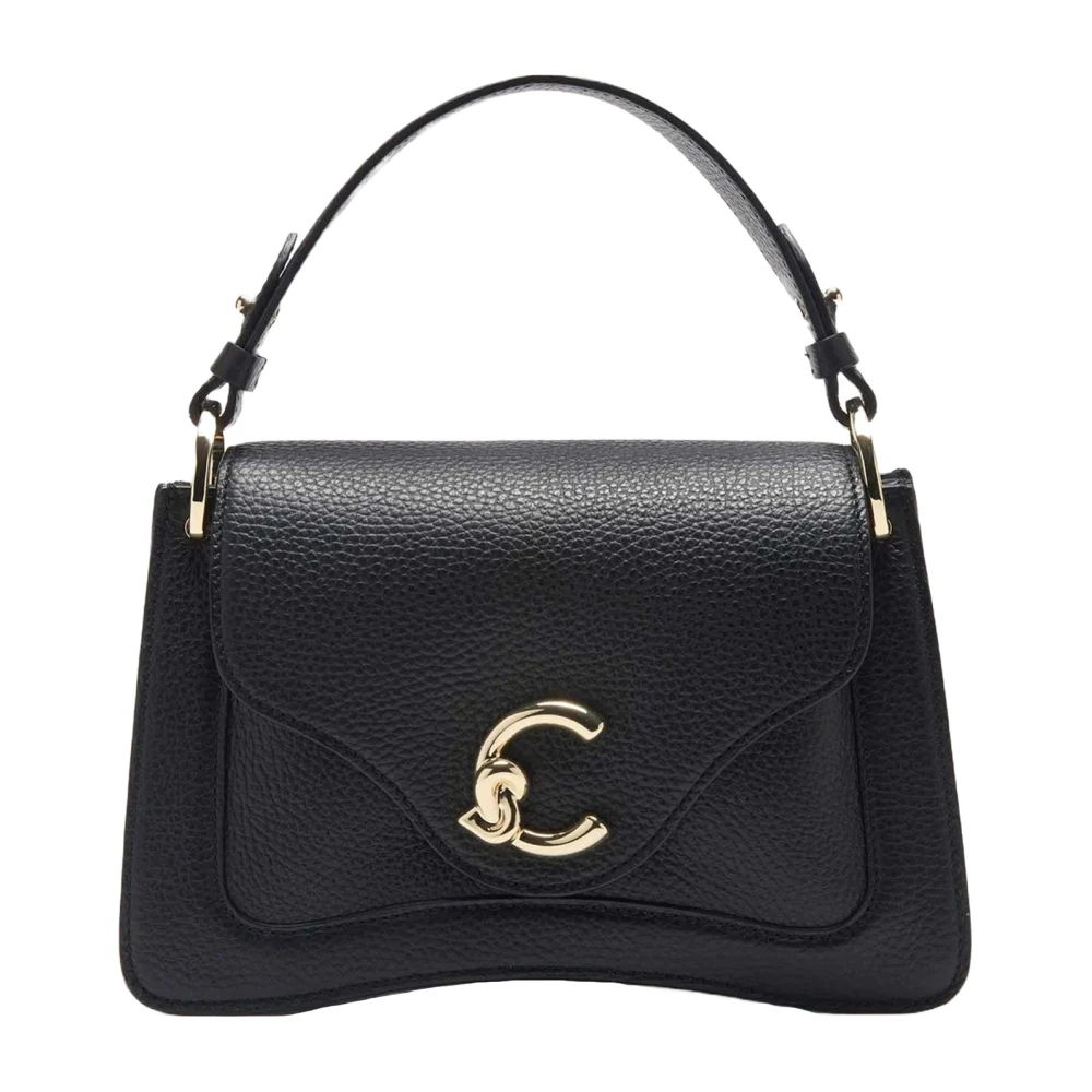 Coccinelle Zwarte leren crossbody tas met logodetail Black Dames