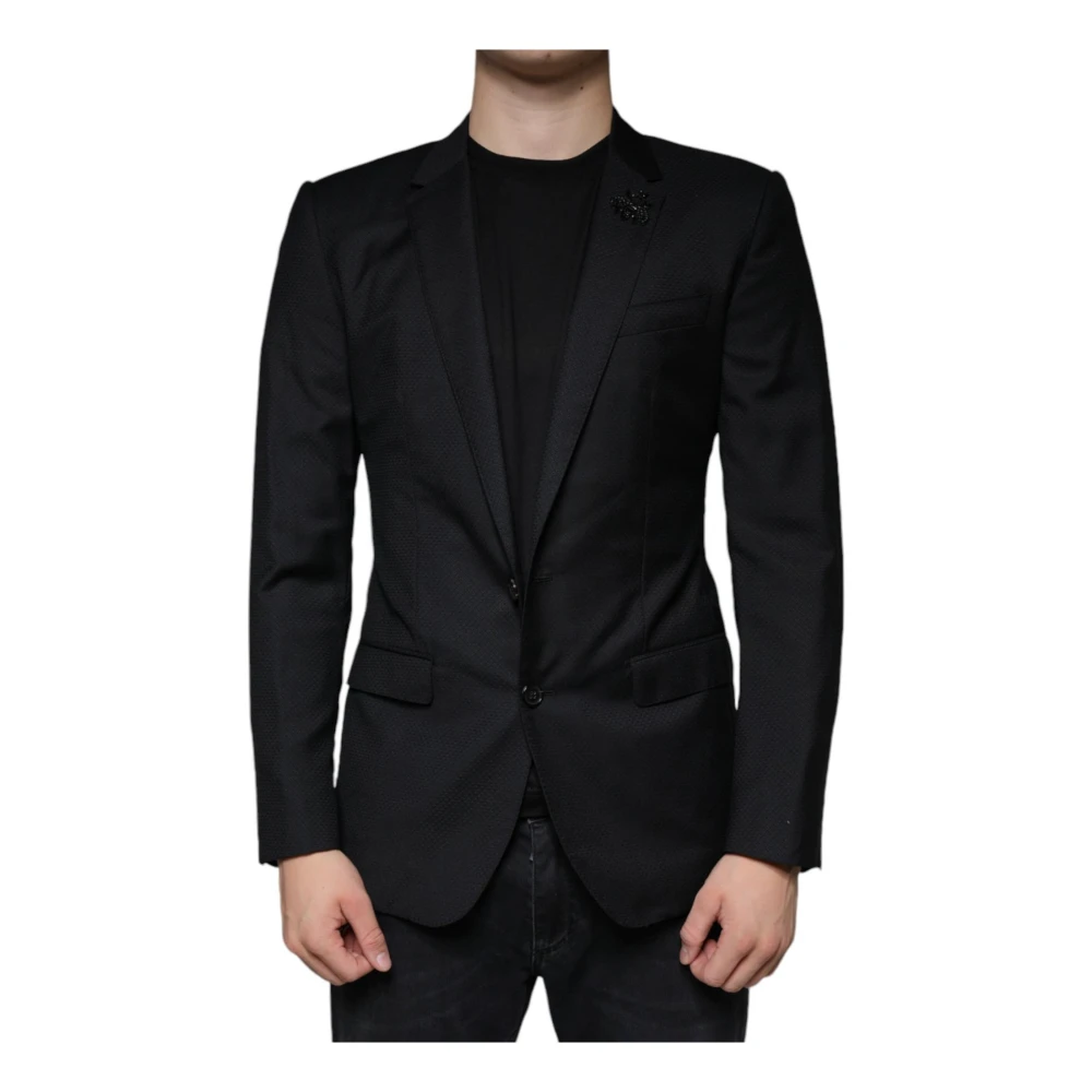 Dolce & Gabbana Zwarte Slim Fit Blazer Martini Stijl Black Heren
