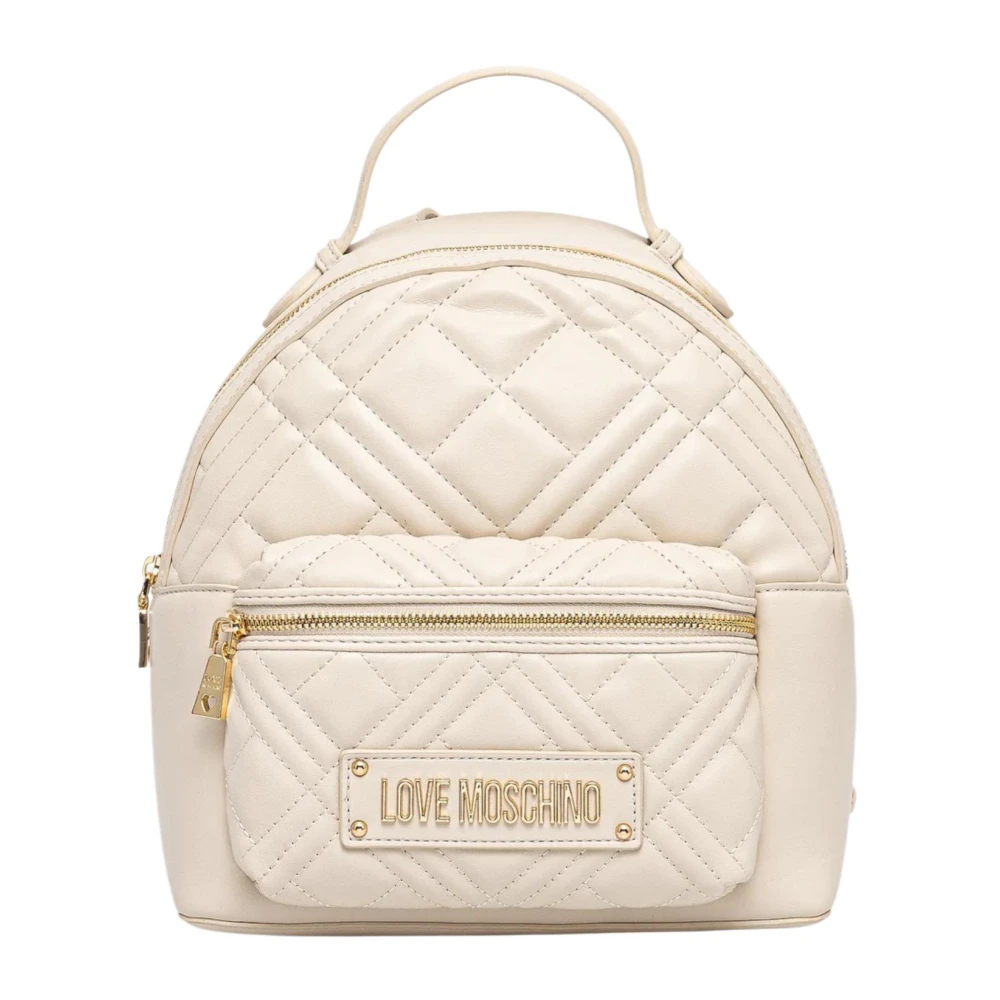 Love Moschino Vrouw Beige Logo Gewatteerde Rugzak