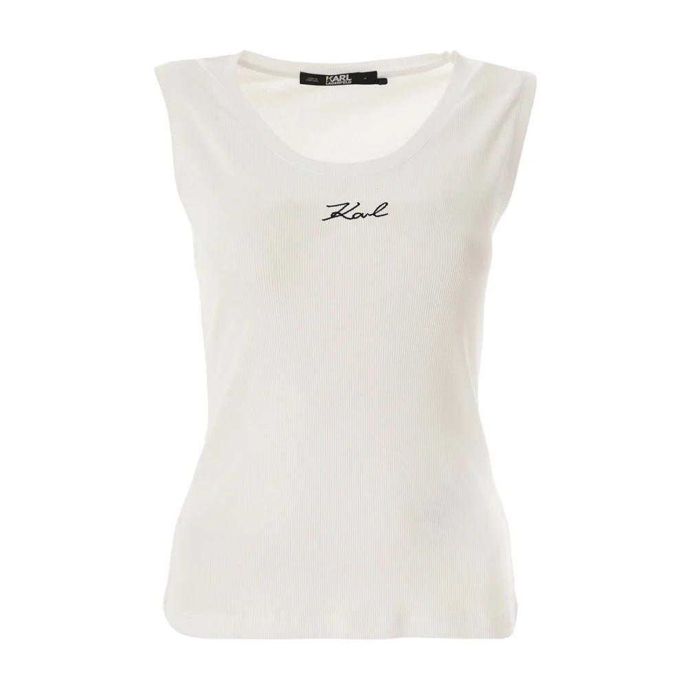 Karl Lagerfeld Rib Tank Top Wit Geborduurd White Dames