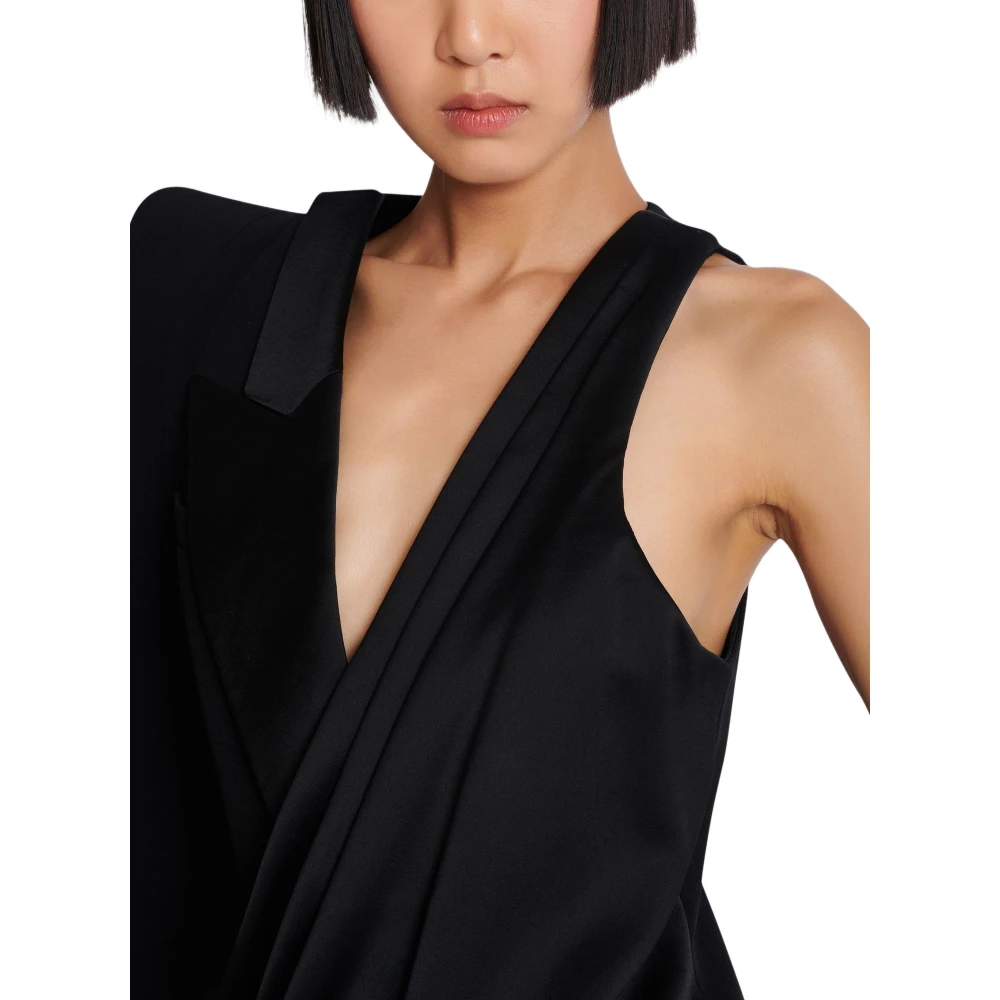 Balmain Asymmetrische jurk met gestructureerde schouder Black Dames