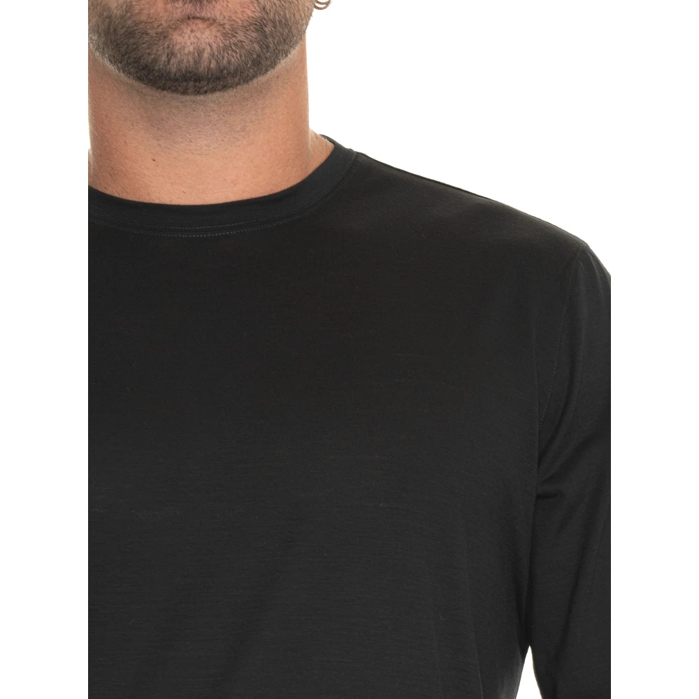 Gran Sasso Wol Lange Mouw Effen T-shirt Black Heren