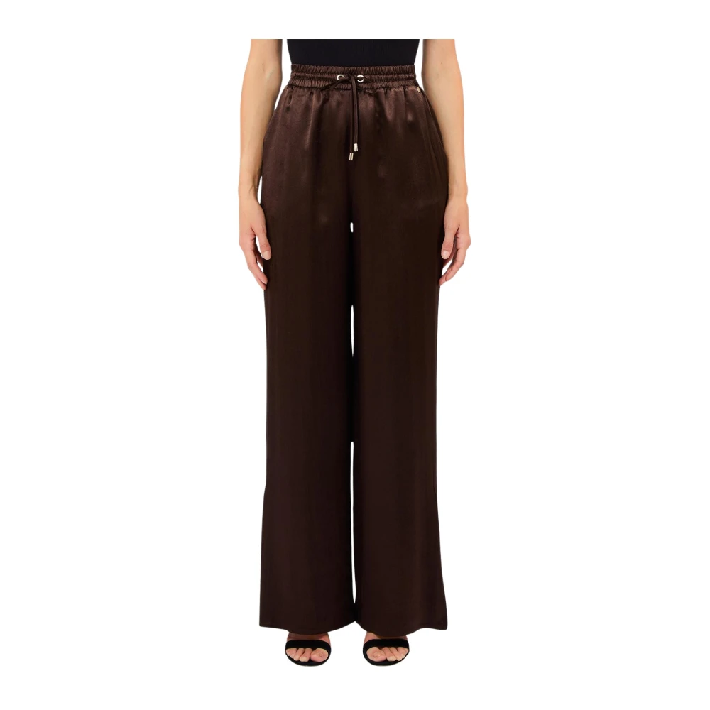 Liu Jo Women's Brown Wide Trousers, S, Satin Trousers With Splits