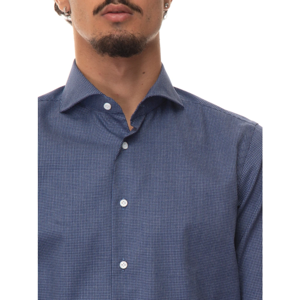 Càrrel Casual Overhemd Jurk Kraag Houndstooth Design Blue Heren