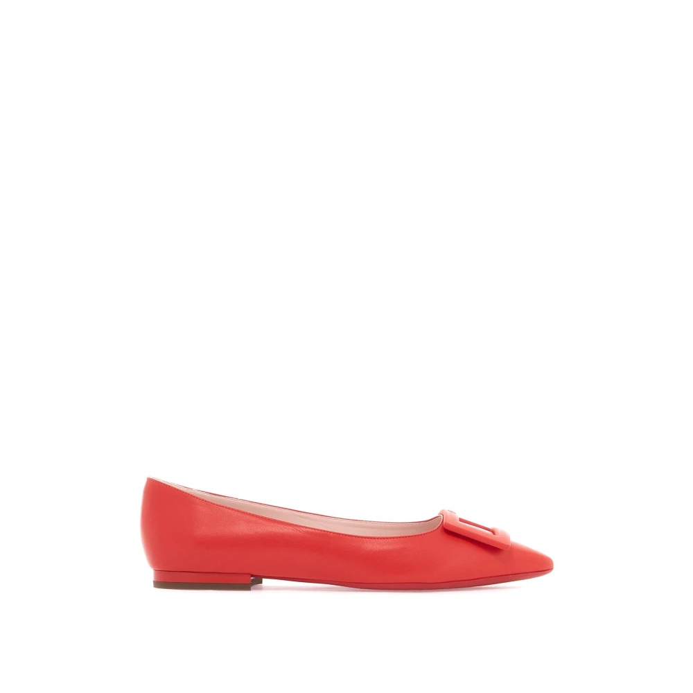 Roger Vivier Ikonisk RV spänne läder ballerina lägenheter Red, Dam