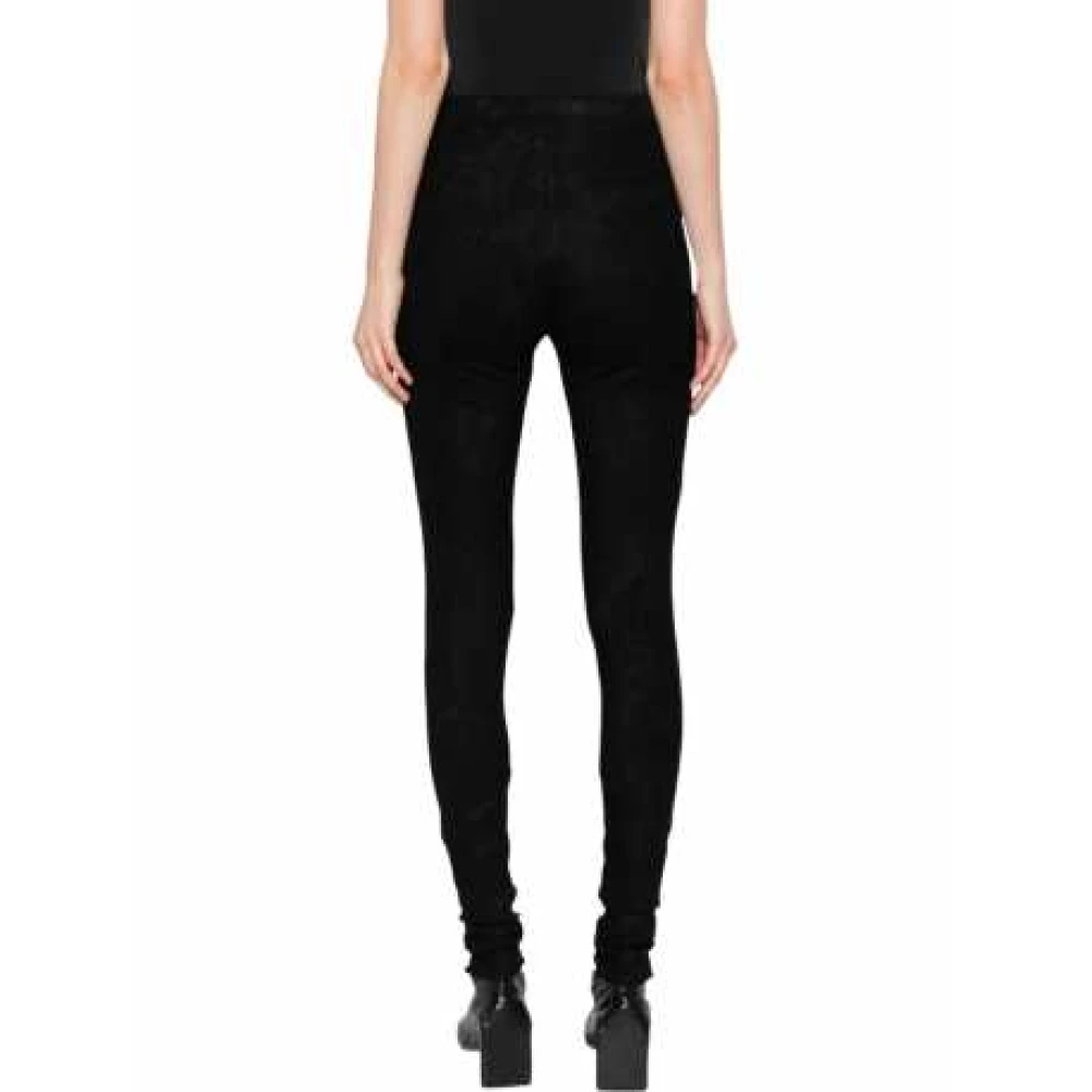 Isabel Benenato Zwarte Suède Leren Leggings Flexibiliteit Comfort Black Dames